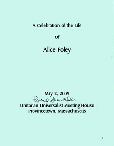Alice Foley, PASG Co-Founder Memorial Service