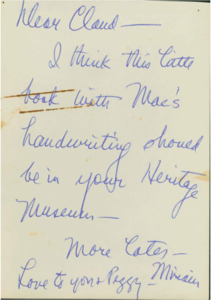 Letter Included with  MacMillan Collection