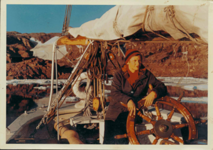 Miriam MacMillan at the Wheel of the Bowdoin