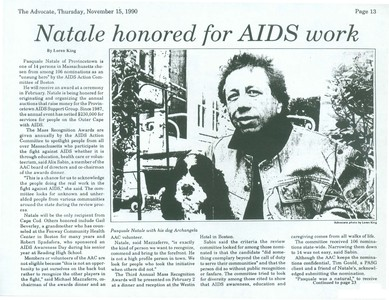 Pasquale Natale Honored for AIDS Work November 1990