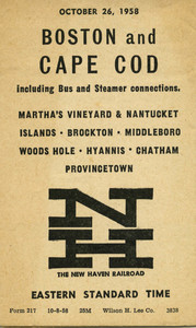Railroad Schedule, Boston and Cape Cod, 1958
