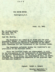 White House letter to Stanley Kunitz
