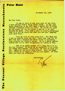 Letter from Peter Hunt to Fritz's Dad