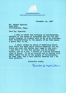 MacMillan Thank You Letter 1967