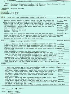 Selectmen's Meeting Minutes 8/11/1986 re: Spiritus congestion issue