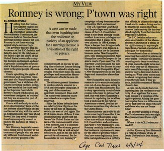 Romney Is Wrong; Provincetown Was Right